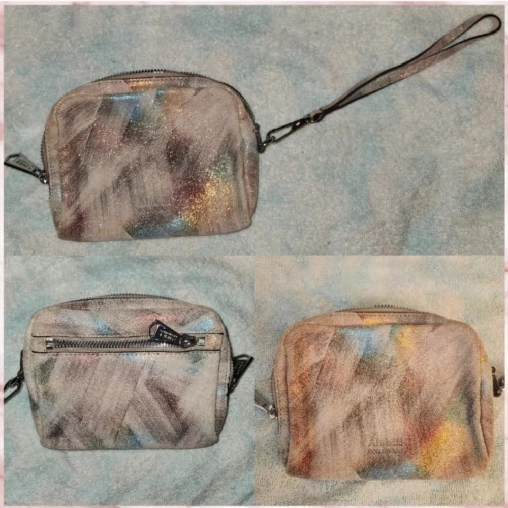 Aimee Kestenberg iridescent opal metallic shimmer wristlet wallet coin bag LARGE